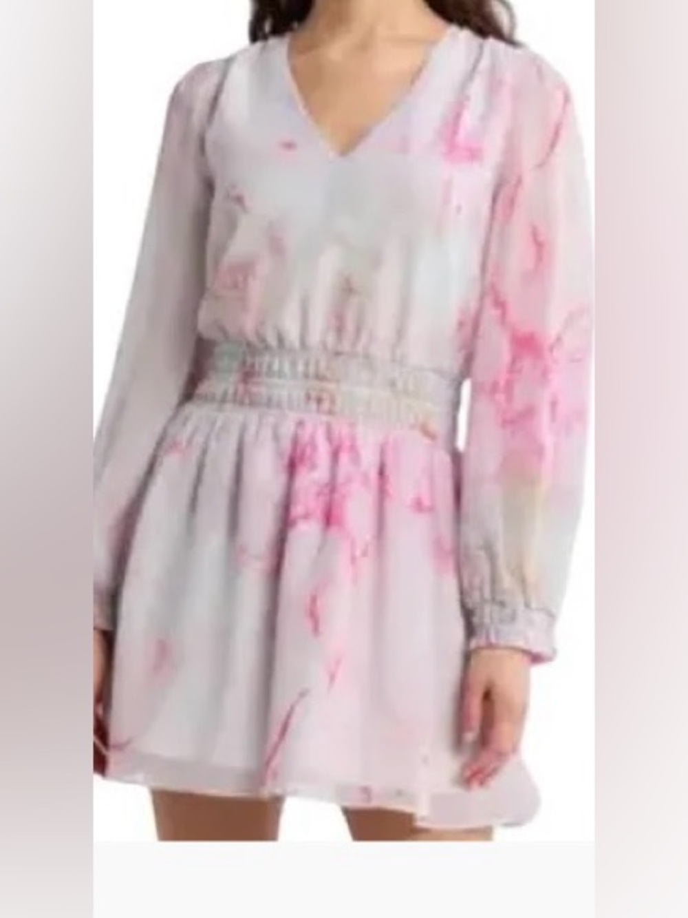 NWOT-Medium 
Steve Madden Chiffon Long Sleeve
Smocked Waist Pink Marble Dress